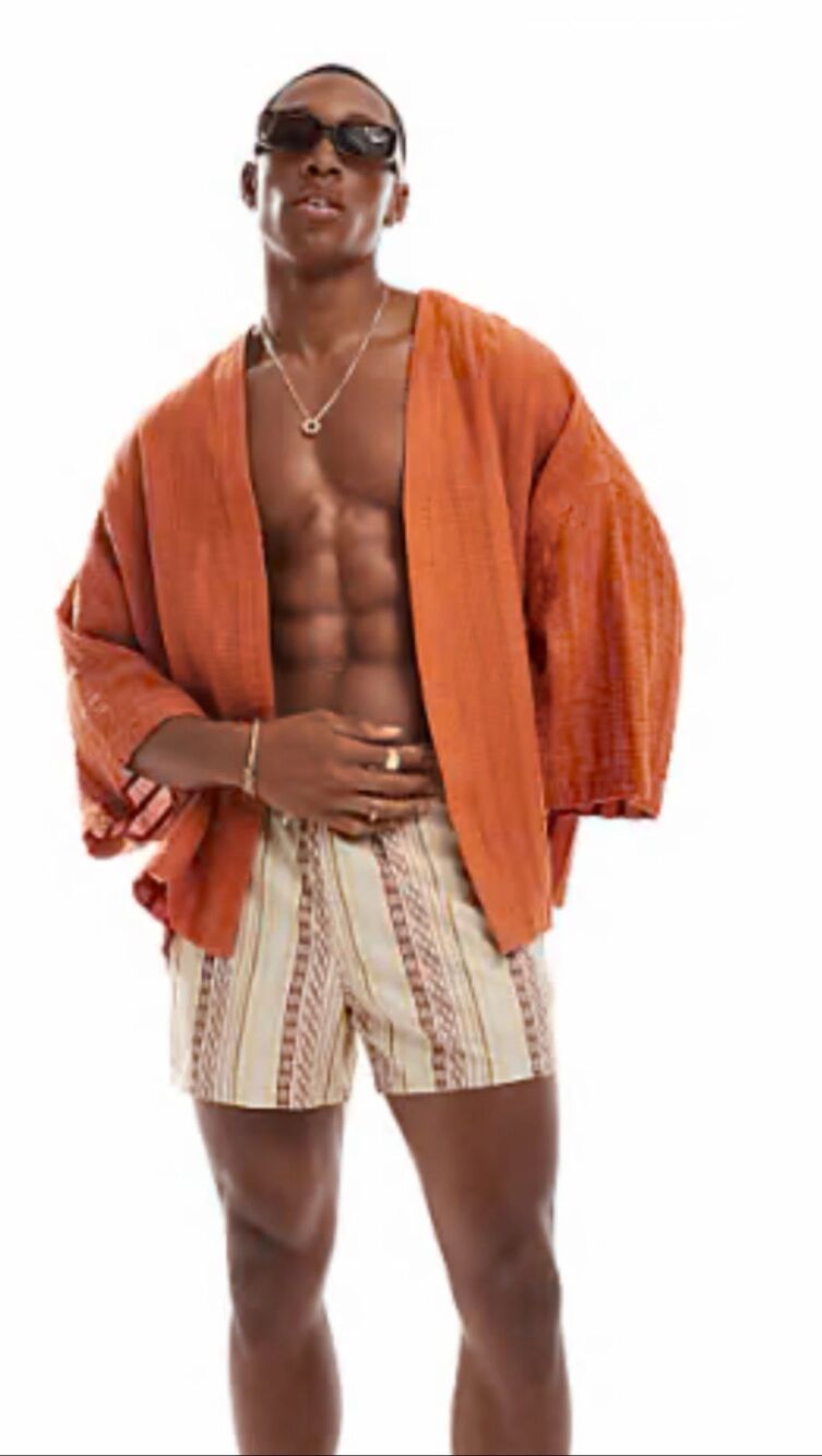 ASOS Design Plus Size 3XL Terracotta Textured Cotton Kimono Cardigan